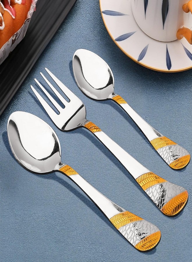 Parage 18 Pieces Stainless Steel 24K Golden Cutlery Set | Luxury 24 Karat Gold Plated Flatware for Home & Kitchen | 6 Table Spoons, 6 Forks & 6 Tea Spoons - Image 1